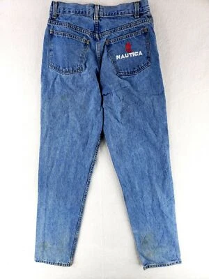 VINTAGE Nautica USA MADE 30 Long (28x33) Jeans Stone Wash Denim Spell Out 80s - Image 1 of 4