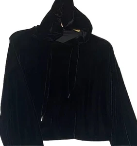 Zara Trafaluc Velvet Hoodie Top Medium Black Crop Shirt Bishop Y2K Witchy Goth - Picture 1 of 10