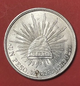 1898 Mexico Mo AM Silver Un Peso, Choice to Gem Uncirculated. Restrike. - Picture 1 of 3