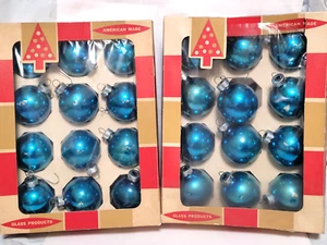 Vintage 1 3/4" Coby Blue Glass Christmas Ornaments in Original Boxes, 24 total - Picture 1 of 6