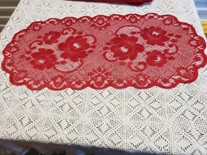 Red Lace Angel Design Table Runner 35 x 15 - Picture 1 of 3