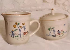 Vintage International Heartland Stoneware Creamer & Sugar Bowl w/Lid Japan Farm - Picture 1 of 12
