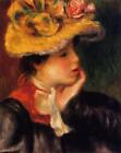 Stunning Oil painting Head-of-Young-Woman-aka-Yellow-Hat-Pierre-Auguste-Renoir