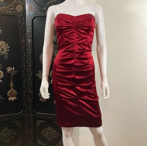 Nicole Miller Collection Red Silky Strapless Dress, Bodycon Fitted Party Dress - Picture 1 of 10