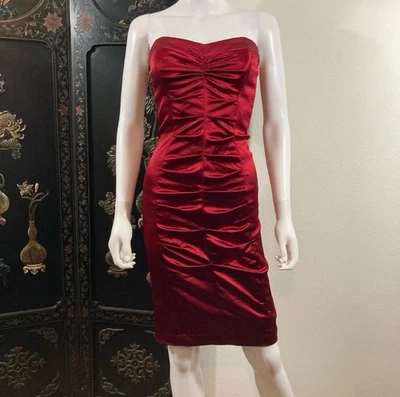 Nicole Miller Collection Red Silky Strapless Dress, Bodycon Fitted Party Dress - Image 1 of 4