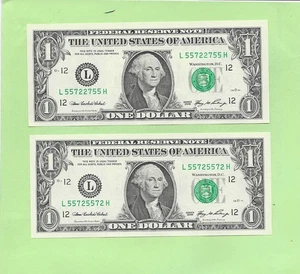 '5572 2755 & 5572 5572' .... MATCHING  .... UNCIRC $1   RADAR & REPEATER - Picture 1 of 2