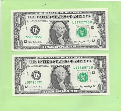 '5572 2755 & 5572 5572' .... MATCHING  .... UNCIRC $1   RADAR & REPEATER - Image 1 of 2