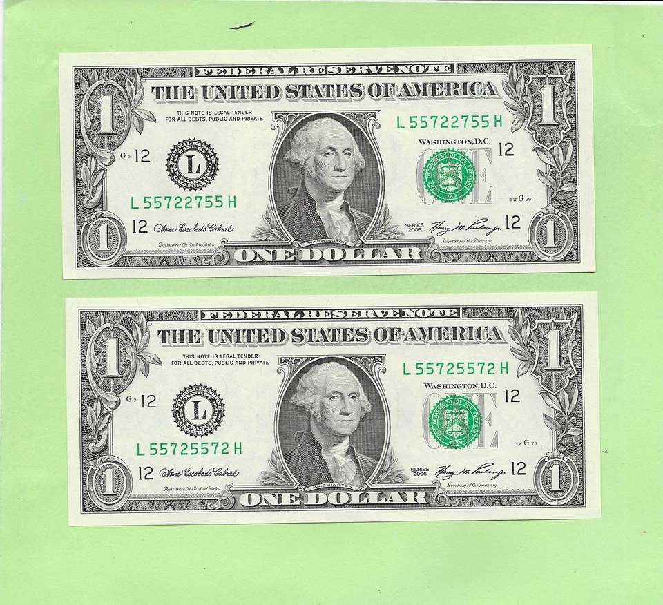 '5572 2755 & 5572 5572' .... MATCHING  .... UNCIRC $1   RADAR & REPEATER - Image 1 of 2