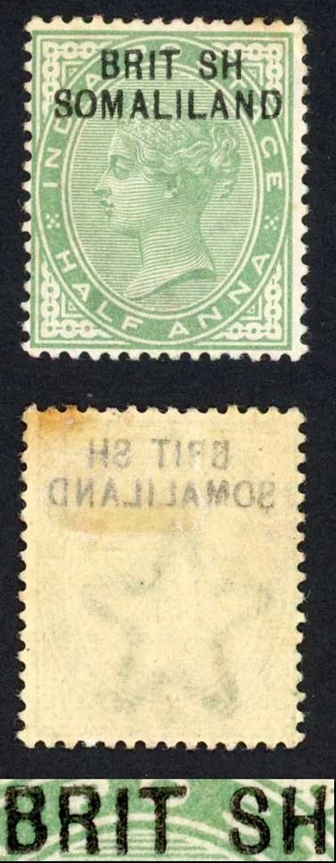 Somalilandia SG1a 1/2a Variedad BRIT SH (falta I) M/M (parche de tono) Gato 170 libras Foto 1 de 1