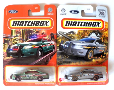MATCHBOX LOT 2 FORD POLICE INTERCEPTOR PARK FOREST RANGER GREEN & SILVER 70 NIP - Image 1 of 3