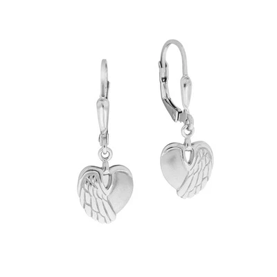 Orecchini pendenti in argento sterling 925 rodiato a forma di cuore con ali... - Immagine 1 di 2