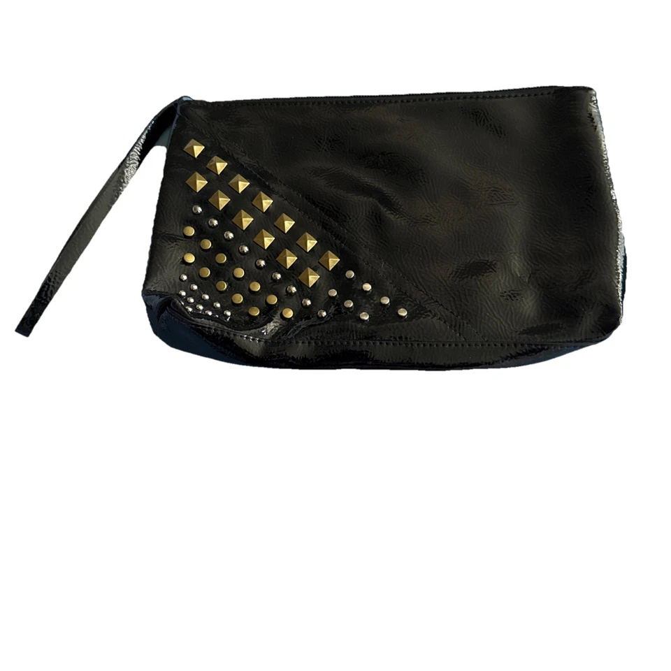 Pulseira de couro sintético preta Bongo com tachas de ouro e prata - Imagem 1 de 1