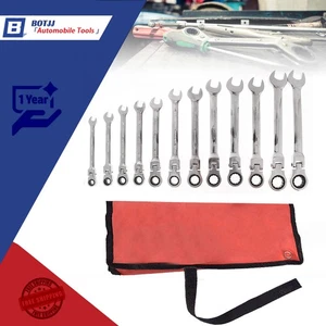 Jeu de clés mixtes à cliquet métriques à tête mobile 8-19 mm avec tissu sacé 12 pièces - Photo 1/8