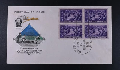 June 12 1939 FDC USA Scott # 855-2f Multi Hand Coloring Cachet VF Cover Baseball - Image 1 of 2