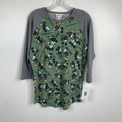 Nueva con etiquetas Camiseta de béisbol Disney x LuLaRoe verde Mickey y Minnie Mouse Randy 3/4 Foto 1 de 4
