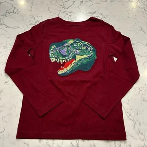 NWT Lands End Red Embroidered Dinosaur Head Crew Neck Long Sleeve T-Shirt Small - Picture 1 of 5