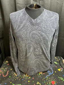 Robert Graham marineblauer Paisley-Pullover mit V-Ausschnitt aus Wolle-Kaschmir-Mischung - Gr. L - Bild 1 von 3