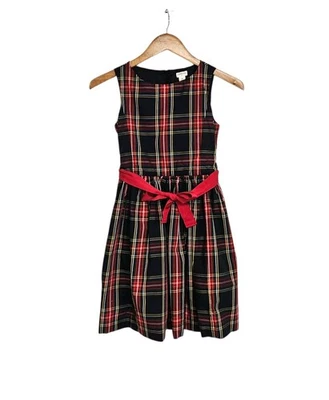 Vestido de vacaciones J Crew Crewcuts negro rojo tartán a cuadros calce y acampanado sin mangas 10 Foto 1 de 4