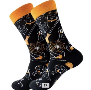 Socks Halloween Unisex Adult Black And Orange Ghost Spiderwebs New One Size Crew - Picture 1 of 1