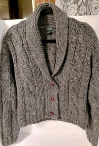 J.Crew Gray Wool Shawl Collar Leather Buttonup Sweater Women M EUC - Picture 1 of 6