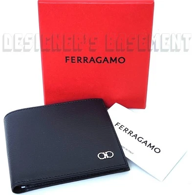 Cartera plegable FERRAGAMO cuero granulado azul logotipo GANCINI NUEVA EN CAJA auténtica Foto 1 de 4
