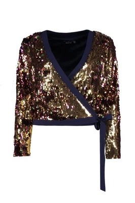 Top corto envolvente de lentejuelas doradas BOOHOO talla 12 - NUEVO CON ETIQUETAS, ¡agotado! Perfecto para Año Nuevo/Fiesta Foto 1 de 4