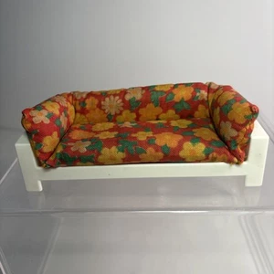 Vintage Fisher Price Doll House Furniture Red, Orange & Yellow Floral Sofa Couch - Picture 1 of 12
