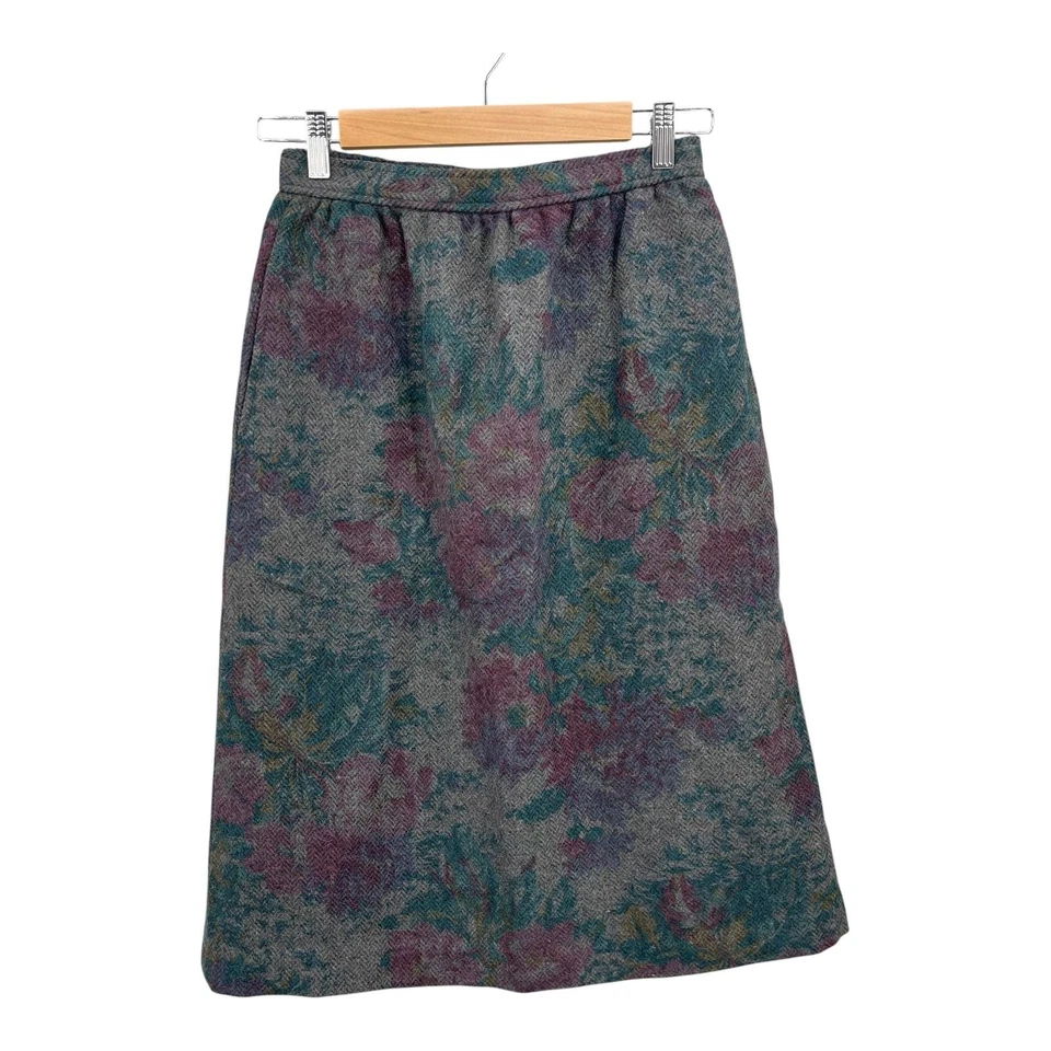 Vintage Evan Picone Wool Blend Skirt Women Union Floral Pockets USA 80s Size S - Image 1 of 4