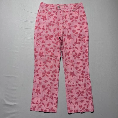 油性裤子女式 36 粉色红色花卉格子弹力喇叭葡萄牙制造 — 第 1/4 张图片