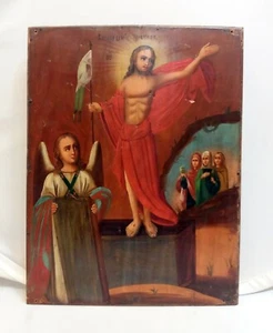 antike Ikone Christus ist auferstanden, handbemaltes Bild auf Holz - Bild 1 von 12