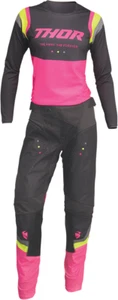 Thor 2024 Womens Pulse Rev Motocross Offroad Jersey Pant Combo Charcoal/Flo Pink - Picture 1 of 2