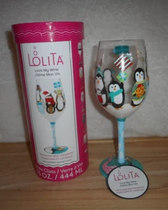 LOLITA 2023 PINGÜINOS Y REGALOS PINTADO A MANO 15 OZ COPA DE VINO PINTADA A MANO NUEVO - Imagen 1 de 5