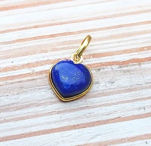 Lapis Lazuli Gold Heart Charm Necklace ,18K Yellow Gold Charm Pendant - Picture 1 of 3