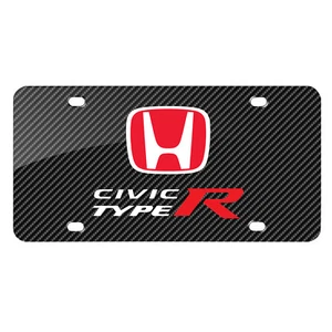 Honda Red Logo Civic Type R Carbon Fiber Look Graphic Metal License Plate - Picture 1 of 6