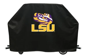 LSU Grill Cover with Tigers Logo on Black Vinyl - Picture 1 of 5