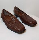 EUC ST. JOHNS BAY Shoes Slip On Loafers Brown Weave Woven Leather Flats SZ 8M