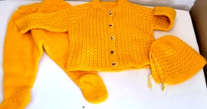 Vintage 1985  handknit Sunflower Color Outfit to fit Infant Baby or Doll - Picture 1 of 6