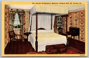 Vintage Mount Vernon Virginia VA George Washingtons Schlafzimmer 1940er Leinen Postkarte - Bild 1 von 2