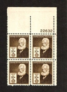 1940 U.S. FAMOUS AMERICANS 10c A.G. BELL Plt#BLK of 4 Sc#893 M/NH/OG Pristine** - Picture 1 of 1