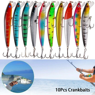 10 PCS Fishing Lures Minnow Baits Crankbaits Lot Hooks Baits Bass Tackle