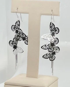 925 Sterling Silver Butterfly Drop Earrings - Picture 1 of 4