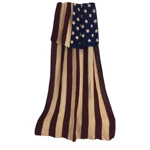 Primitive Folk Art Cottage Grandma USA Flag Hand Crochet Afghan Throw 39X78 - Picture 1 of 5