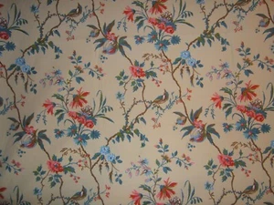 Brunschwig & Fils, Locklin Plantation, Vtgn Hand Print, Floral with Birds, BTY - Picture 1 of 3