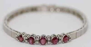 Oval Cut Red Ruby & Round White CZ 0.40 Carat Women's Wonderful Tennis Bracelet - Picture 1 of 9