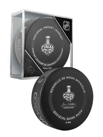 2021 NHL Stanley Cup Final Game (TWO) Lightning vs Canadiens Game Puck W/Cube Cover