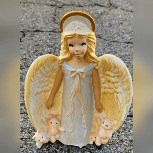 Ceramic Angel Gold & Pink Teddy Bears & Kittens - Picture 1 of 6