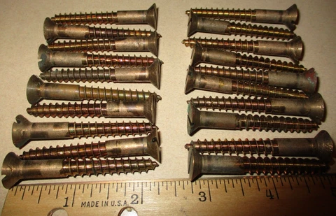 20--NOS BIG 2 1/4" LONG X 9/32" THICK SHANK BRONZE SLOTTED FLAT HEAD WOOD SCREWS Cover