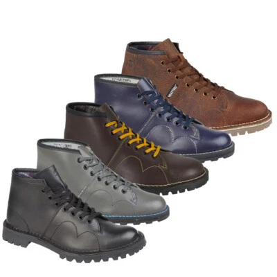 Monkey Boots Vintage Retro Black | Wine | Navy | Grey | Waxy Brown Size 3 to 12 - Image 1 of 4