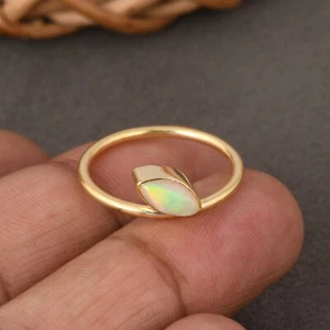 9k Pure Gold Engagement Ring For Her With Genuine Marquise Opal - Picture 1 of 6