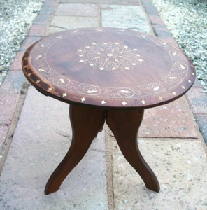 VINTAGE  FOLDING  ANGLO/INDIAN INLAID SIDE TABLE - Picture 1 of 6